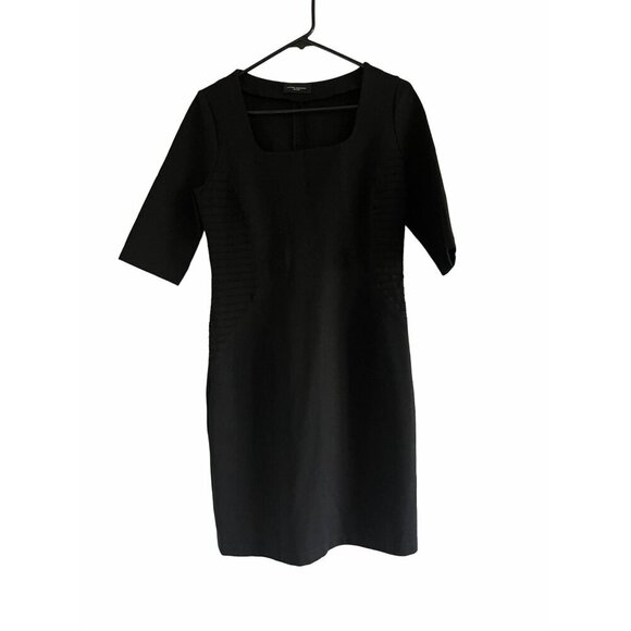 Javier‎ Simmora 1/2 Sleeve Square Neckline Bodycon Dress Black Size 6 - Picture 1 of 8